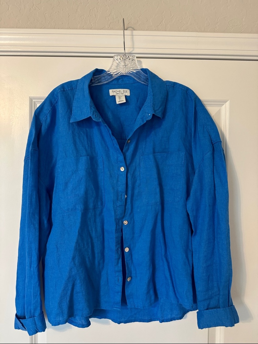 Rachel Zoe Cobalt Button-Front Linen Shirt
